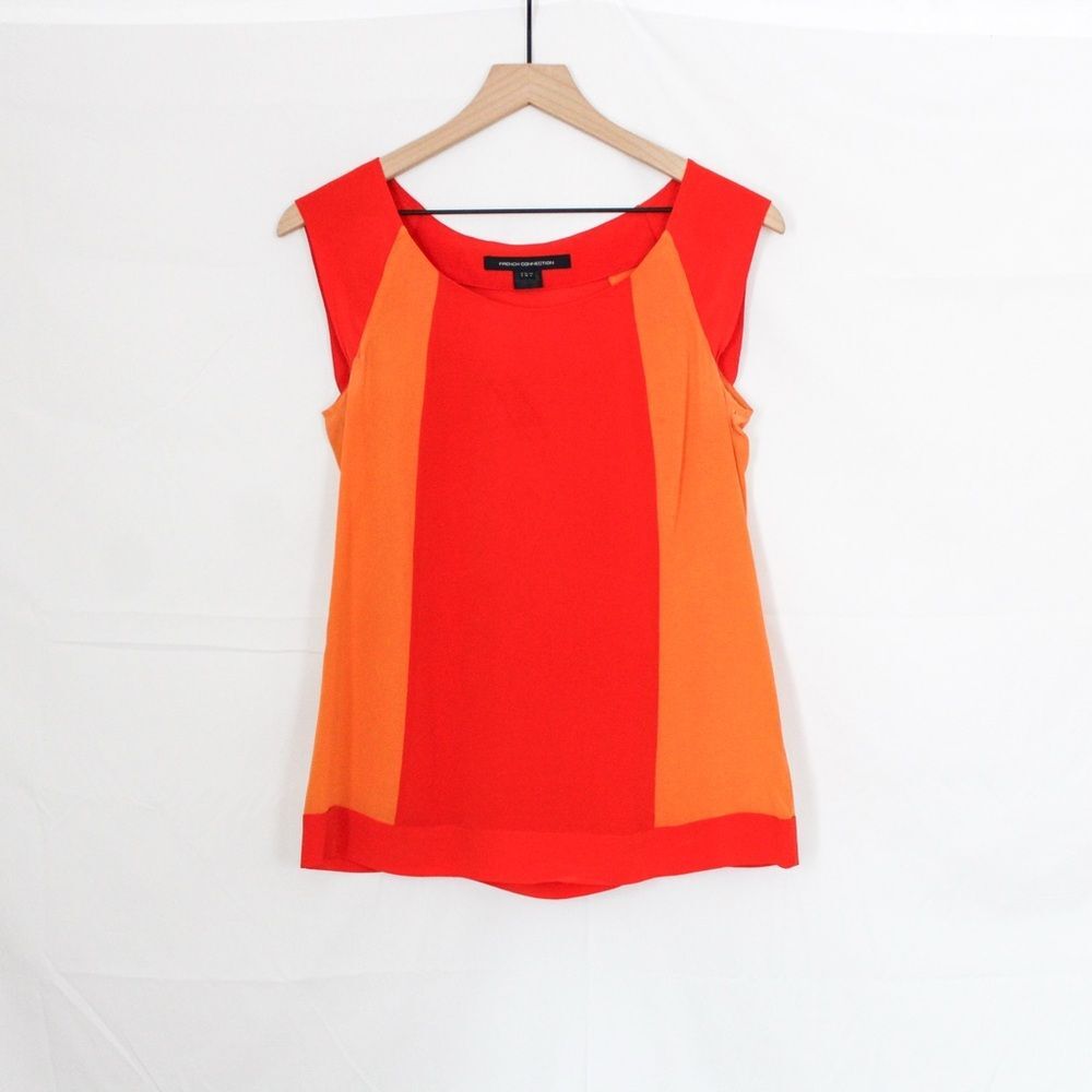 French Connection Color Block Panel Silk Tank Top Shell - 4, Orange